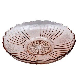 Vintage Hocking Depression Glass Pink Mayfair Open Rose 12" Fruit Console Bowl